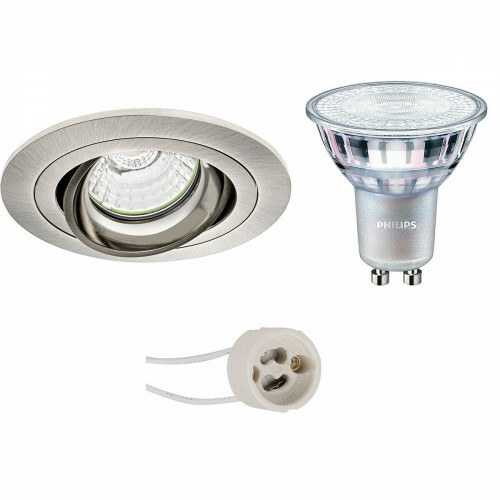 Set de spots LED - Pragmi Alpin Pro - Douille GU10 - Rond Encastré - Mat Nickel - Inclinable - Ø92mm - Philips - MASTER 927 36D VLE - 4.9W - Blanc Chaud 2200K-2700K - DimTone Dimmable