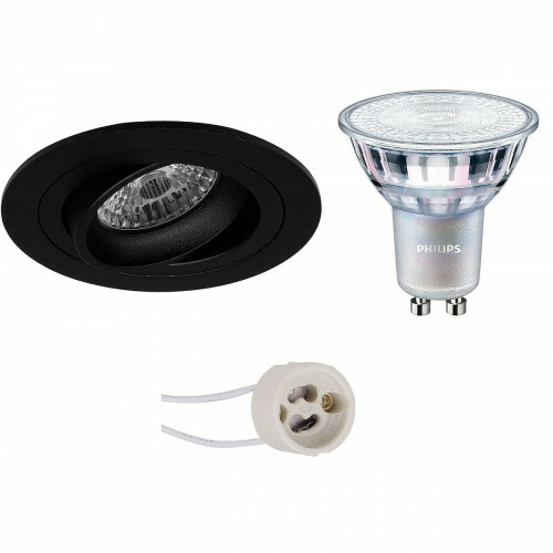 Set de spots LED - Pragmi Alpin Pro - Douille GU10 - Rond Encastré - Mat Noir - Inclinable Ø92mm - Philips - MASTER 927 36D VLE - 4.9W - Blanc Chaud 2200K-2700K - DimTone Dimmable