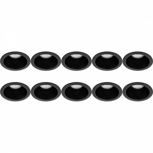 Support Spot 10 Pack - Pragmi Minko Pro - Spot Encastré GU10 - Rond - Noir - Aluminium - Encastré - Ø90mm