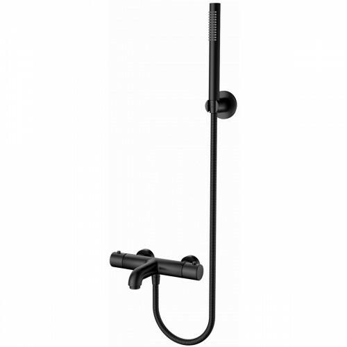 Mitigeur Thermostatique Bain/Douche avec Douchette à Main et Support de Douchette - Leoni - Inox - Noir Mat