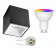 Opbouwspot Set GU10 - Facto - Smart LED - Wifi LED - Slimme LED - 5W - RGB+CCT - Aanpasbare Kleur - Dimbaar - Afstandsbediening - Pragmi Cliron Pro - Opbouw Vierkant - Mat Zwart/Wit - Verdiept - 90mm