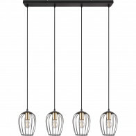 Lampe suspendue LED - Trion Rigo - Douille E27 - 4-lumières - Ronde - Noir mat - Métal