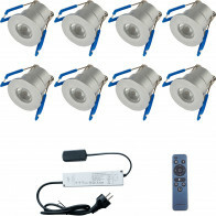 Spot de Véranda LED Ensemble Complet - 8 Pièces - 3W - Blanc Chaud 3000K - Dimmable - Étanche IP65 - Encastré - Rond - Mat Argent - Aluminium - 12V