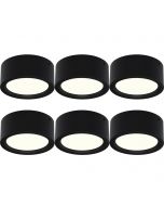 LED Downlight 6 Pack - Opbouw Rond Hoog 15W - Natuurlijk Wit 4200K - Mat Zwart Aluminium - Ø180mm