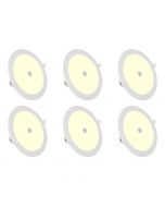 LED Downlight Slim 6 Pack - Aigi - PIR Bewegingssensor 360° - Inbouw Rond 24W - Warm Wit 3000K - Mat Wit - Ø240mm - Ø225mm