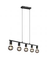 LED Hanglamp - Trion Zuncka - E27 Fitting - 5-lichts - Rechthoek - Mat Zwart - Aluminium