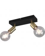 LED Plafondspot - Trion Zuncka - E27 Fitting - 2-lichts - Rechthoek - Mat Zwart/Goud - Aluminium