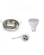 LED Spot Set - Aigi - GU10 Fitting - Inbouw Rond - Mat Chroom - 8W - Helder/Koud Wit 6400K - Kantelbaar Ø82mm