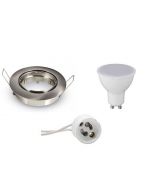 LED Spot Set BSE GU10 Rond Inbouw 4W 3000K Warm Wit Aluminium Mat Chroom Armatuur/Frame Kantelbaar 90mm