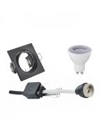 LED Spot Set - GU10 Fitting - Dimbaar - Inbouw Vierkant - Mat Zwart - 6W - Helder/Koud Wit 6400K - Kantelbaar 80mm