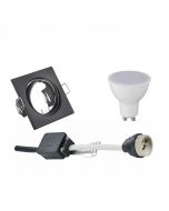 LED Spot Set - GU10 Fitting - Inbouw Vierkant - Mat Zwart - 4W - Warm Wit 3000K - Kantelbaar 80mm