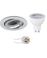 LED Spot Set - Pragmi Aerony Pro - GU10 Fitting - Dimbaar - Inbouw Rond - Mat Zilver - 6W - Warm Wit 3000K - Kantelbaar - Ø82mm