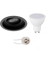 LED Spot Set - Pragmi Domy Pro - GU10 Fitting - Inbouw Rond - Mat Zwart - 4W - Warm Wit 3000K - Verdiept - Kantelbaar - Ø105mm