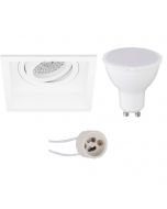 LED Spot Set - Pragmi Domy Pro - GU10 Fitting - Inbouw Vierkant - Mat Wit - 4W - Warm Wit 3000K - Verdiept - Kantelbaar - 105mm