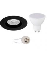 LED Spot Set - Pragmi Rodos Pro - GU10 Fitting - Inbouw Rond - Mat Zwart - 4W - Warm Wit 3000K - Ø93mm