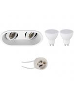 LED Spot Set - Pragmi Zano Pro - GU10 Fitting - Inbouw Ovaal Dubbel - Mat Wit - 4W - Warm Wit 3000K - Kantelbaar - 185x93mm