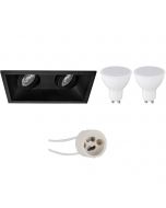 LED Spot Set - Pragmi Zano Pro - GU10 Fitting - Inbouw Rechthoek Dubbel - Mat Zwart - 4W - Warm Wit 3000K - Kantelbaar - 185x93mm