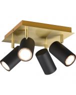 LED Wandspot - Trion Milona - GU10 Fitting - 4-lichts - Rond - Mat Zwart/Goud - Aluminium