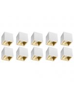 Opbouwspot 10 Pack - Pragmi Cliron Pro - GU10 Fitting - Opbouw Vierkant - Mat Wit/Goud - Aluminium - Verdiept - Ø90mm