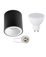 Opbouwspot Set - Pragmi Cliron Pro - GU10 Fitting - Opbouw Rond - Mat Zwart/Wit - 4W - Warm Wit 3000K - Verdiept - Ø90mm