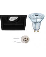 OSRAM - LED Spot Set - Parathom PAR16 927 36D - Pragmi Domy Pro - GU10 Fitting - Dimbaar - Inbouw Vierkant - Mat Zwart - 3.7W - Warm Wit 2700K - Verdiept - Kantelbaar - 105mm