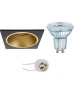 OSRAM - LED Spot Set - Parathom PAR16 927 36D - Pragmi Minko Pro - GU10 Fitting - Dimbaar - Inbouw Vierkant - Mat Zwart/Goud - 3.7W - Warm Wit 2700K - Verdiept - 90mm