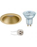 OSRAM - LED Spot Set - Parathom PAR16 927 36D - Pragmi Pollon Pro - GU10 Fitting - Dimbaar - Inbouw Rond - Mat Goud - 3.7W - Warm Wit 2700K - Verdiept - Ø82mm