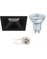 OSRAM - LED Spot Set - Parathom PAR16 927 36D - Pragmi Pollon Pro - GU10 Fitting - Dimbaar - Inbouw Vierkant - Mat Zwart - 3.7W - Warm Wit 2700K - Verdiept - 82mm