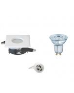 OSRAM - LED Spot Set - Parathom PAR16 927 36D - GU10 Fitting - Waterdicht IP65 - Dimbaar - Inbouw Vierkant - Mat Wit - 5.5W - Warm Wit 2700K - 82mm