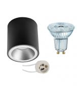 OSRAM - Opbouwspot Set - Parathom PAR16 927 36D - Pragmi Cliron Pro - GU10 Fitting - Dimbaar - Opbouw Rond - Mat Zwart/Zilver - 3.7W - Warm Wit 2700K - Verdiept - Ø90mm