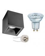 OSRAM - Opbouwspot Set - Parathom PAR16 927 36D - Pragmi Cliron Pro - GU10 Fitting - Dimbaar - Opbouw Vierkant - Mat Zwart - 3.7W - Warm Wit 2700K - Verdiept - 90mm