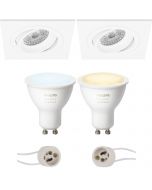 PHILIPS HUE - LED Spot Set GU10 - White Ambiance - Bluetooth - Pragmi Borny Pro - Inbouw Vierkant - Mat Wit - Kantelbaar - 92mm