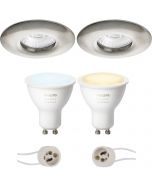 PHILIPS HUE - LED Spot Set GU10 - White Ambiance - Bluetooth - Pragmi Luno Pro - Waterdicht IP65 - Inbouw Rond - Mat Nikkel - Ø82mm