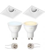 PHILIPS HUE - LED Spot Set GU10 - White Ambiance - Bluetooth - Pragmi Zano Pro - Inbouw Vierkant - Mat Wit - Kantelbaar - 93mm