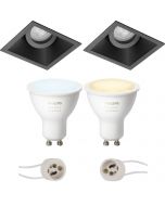 PHILIPS HUE - LED Spot Set GU10 - White Ambiance - Bluetooth - Pragmi Zano Pro - Inbouw Vierkant - Mat Zwart - Kantelbaar - 93mm