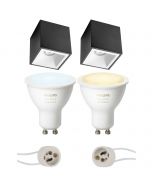 PHILIPS HUE - Opbouwspot Set GU10 - White Ambiance - Bluetooth - Pragmi Cliron Pro - Opbouw Vierkant - Mat Zwart/Wit - Verdiept - 90mm