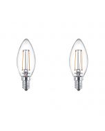 PHILIPS - LED Lamp Filament - Set 2 Stuks - Classic LEDCandle 827 B35 CL - E14 Fitting - 2W - Warm Wit 2700K | Vervangt 25W