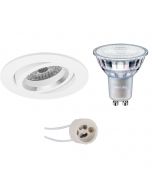 PHILIPS - LED Spot Set - MASTER 927 36D VLE - Pragmi Aerony Pro - GU10 Fitting - DimTone Dimbaar - Inbouw Rond - Mat Wit - 4.9W - Warm Wit 2200K-2700K - Kantelbaar - Ø82mm