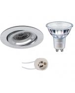 PHILIPS - LED Spot Set - MASTER 927 36D VLE - Pragmi Aerony Pro - GU10 Fitting - DimTone Dimbaar - Inbouw Rond - Mat Zilver - 4.9W - Warm Wit 2200K-2700K - Kantelbaar - Ø82mm