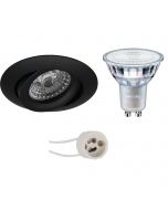 PHILIPS - LED Spot Set - MASTER 927 36D VLE - Pragmi Uranio Pro - GU10 Fitting - DimTone Dimbaar - Inbouw Rond - Mat Zwart - 3.7W - Warm Wit 2200K-2700K - Kantelbaar - Ø82mm