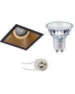 PHILIPS - LED Spot Set - MASTER 927 36D VLE - Pragmi Zano Pro - GU10 Fitting - DimTone Dimbaar - Inbouw Vierkant - Mat Zwart/Goud - 3.7W - Warm Wit 2200K-2700K - Kantelbaar - 93mm