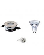 PHILIPS - LED Spot Set - SceneSwitch 827 36D - GU10 Fitting - Waterdicht IP65 - Dimbaar - Inbouw Rond - Mat Chroom - 1.5W-5W - Warm Wit 2200K-2700K - Ø82mm