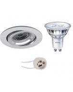 PHILIPS - LED Spot Set - SceneSwitch 827 36D - Pragmi Aerony Pro - GU10 Fitting - Dimbaar - Inbouw Rond - Mat Zilver - 1.5W-5W - Warm Wit 2200K-2700K - Kantelbaar - Ø82mm