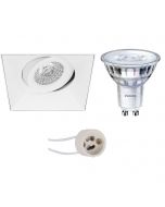 PHILIPS - LED Spot Set - SceneSwitch 827 36D - Pragmi Nivas Pro - GU10 Fitting - Dimbaar - Inbouw Vierkant - Mat Wit - 1.5W-5W - Warm Wit 2200K-2700K - Trimless - Kantelbaar - 150mm