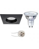 PHILIPS - LED Spot Set - SceneSwitch 827 36D - Pragmi Rodos Pro - GU10 Fitting - Dimbaar - Inbouw Vierkant - Mat Zwart - 1.5W-5W - Warm Wit 2200K-2700K - 93mm