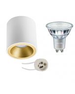 PHILIPS - Opbouwspot Set - MASTER 927 36D VLE - Pragmi Cliron Pro - GU10 Fitting - DimTone Dimbaar - Opbouw Rond - Mat Wit/Goud - 3.7W - Warm Wit 2200K-2700K - Verdiept - Ø90mm