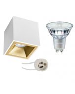 PHILIPS - Opbouwspot Set - MASTER 927 36D VLE - Pragmi Cliron Pro - GU10 Fitting - DimTone Dimbaar - Opbouw Vierkant - Mat Wit/Goud - 3.7W - Warm Wit 2200K-2700K - Verdiept - 90mm