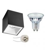 PHILIPS - Opbouwspot Set - MASTER 927 36D VLE - Pragmi Cliron Pro - GU10 Fitting - DimTone Dimbaar - Opbouw Vierkant - Mat Zwart/Wit - 3.7W - Warm Wit 2200K-2700K - Verdiept - 90mm