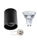 PHILIPS - Opbouwspot Set - SceneSwitch 827 36D - Pragmi Luxina Pro - GU10 Fitting - Dimbaar - Opbouw Rond - Mat Zwart - 1.5W-5W - Warm Wit 2200K-2700K - Verdiept - Kantelbaar - Ø90mm