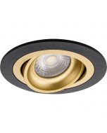 Spot Armatuur GU10 - Pragmi Alpin Pro - Inbouw Rond - Mat Zwart/Goud - Aluminium - Kantelbaar - Ø92mm